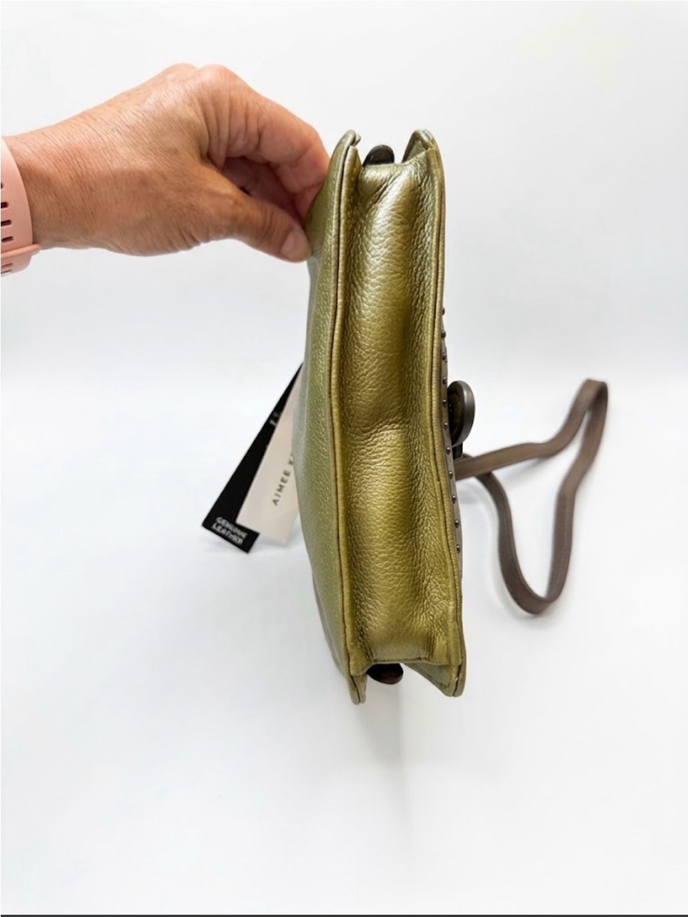 Aimee Kestenberg Olive Green/Orange Leather Crossbody with Dust Bag - Picture 8 of 8